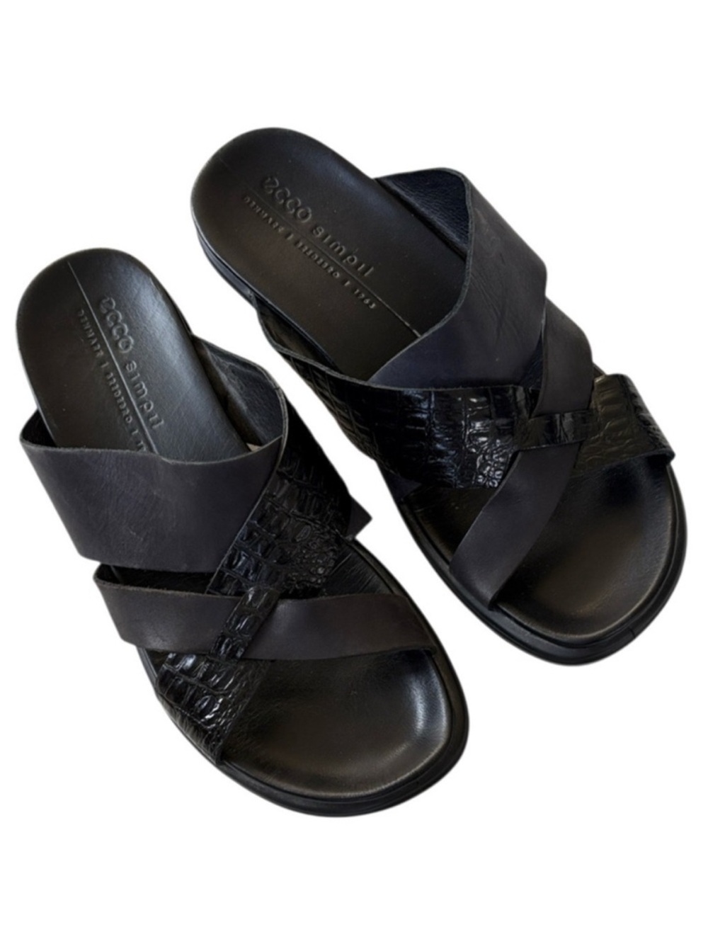 Ecco Leather Simpil Slide Sandals Black Women’s Size 8 - 8.5 EUC